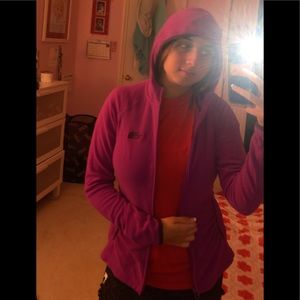 North face purple sip up fleece with a hood